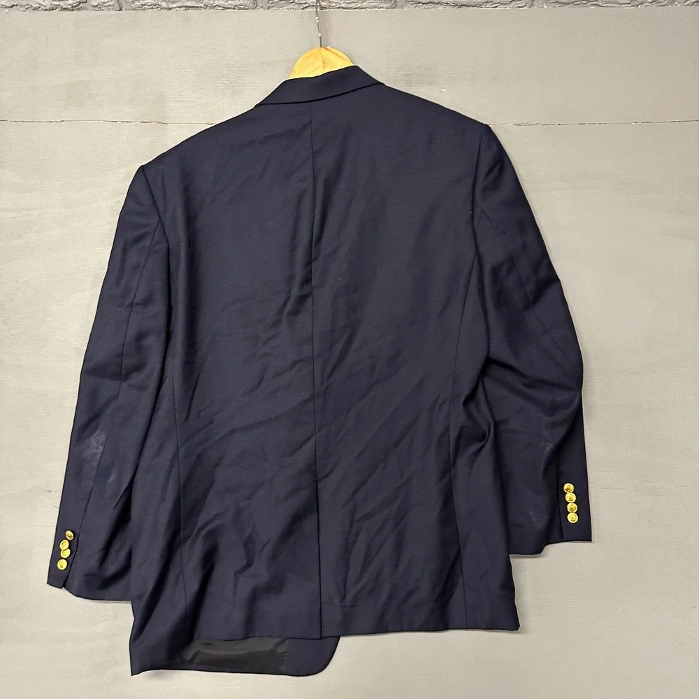 Lauren Ralph‎ Lauren Mens 46R Navy Blue Gold Button Blazer Sport Coat Jacket